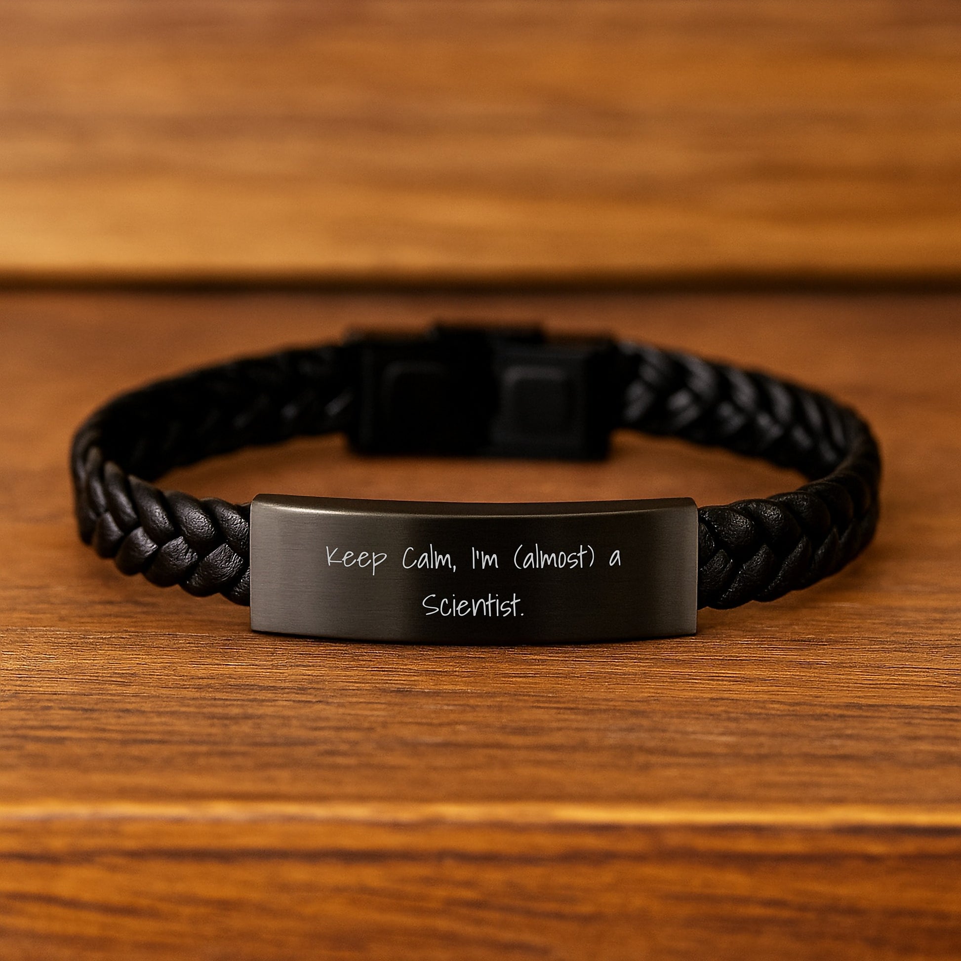 Funny Scientist Gifts for Men Keep Calm I'm (almost) A Scientist Interlaced Leather Bracelet Christmas Unique Gift from Friends - Image 2
