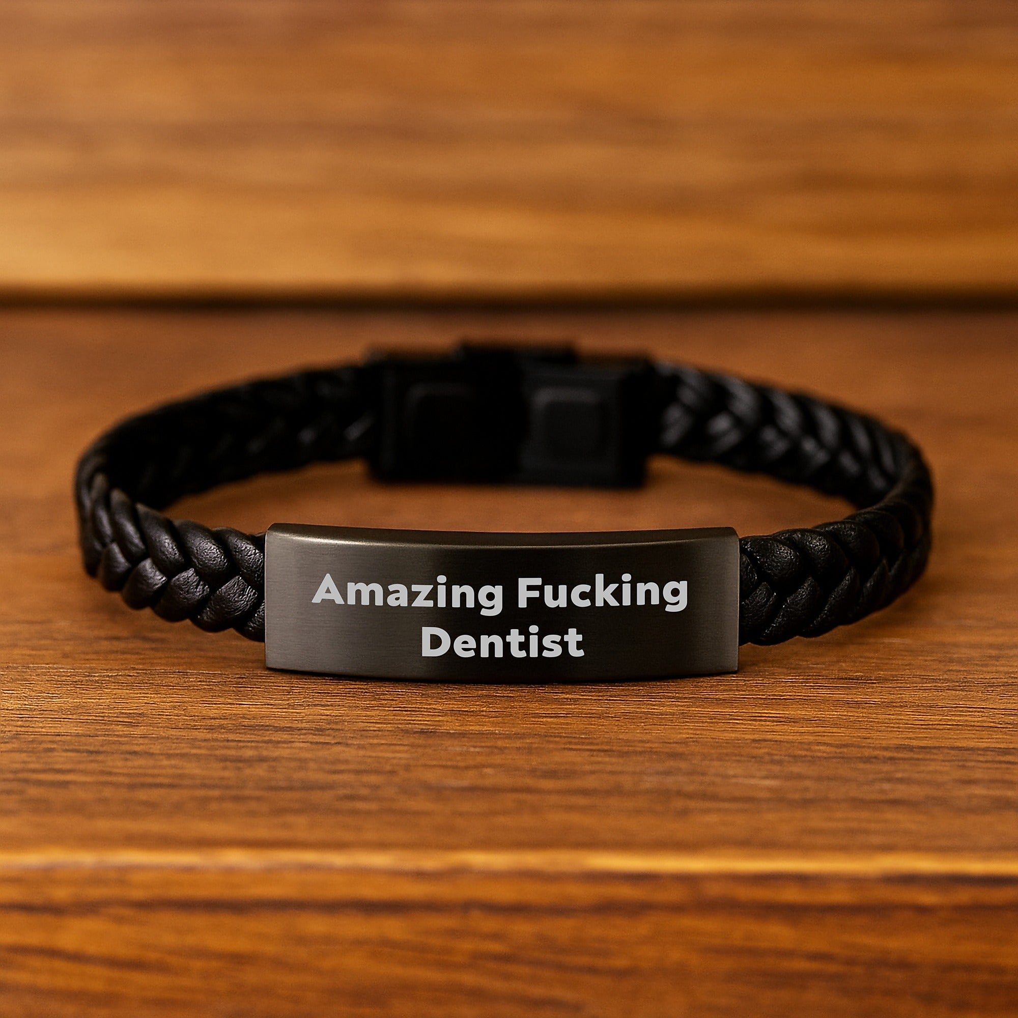 Funny Dentist Gifts from Friends - Interlaced Leather Birthday Present for Amazing Dentist - Quote Engraved Stainless Steel - Image 2