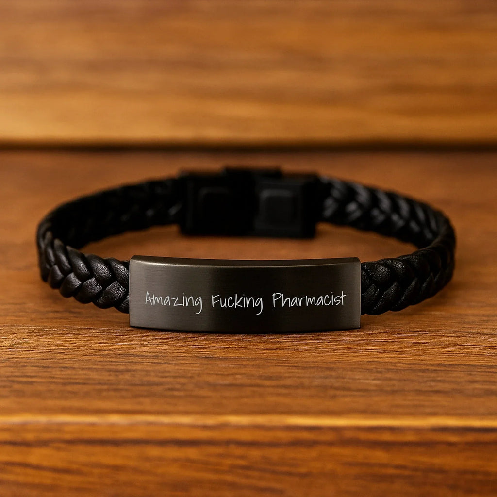 Funny Pharmacist Gifts - Amazing F--king Pharmacist Interlaced Leather Bracelet, Birthday Unique Gifts from Friends to Pharmacist