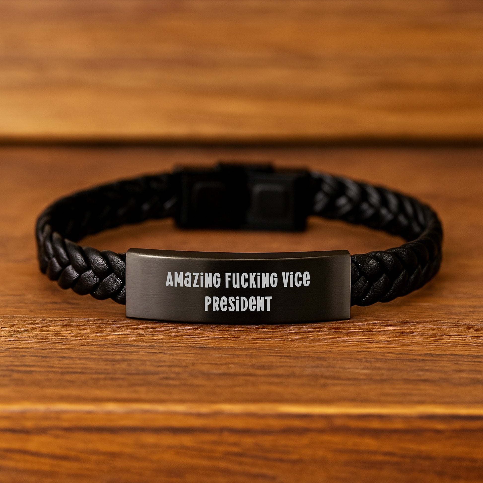 Funny Vice President Gifts for Men, Interlaced Leather Bracelet with Stainless Steel, Unique Christmas Unique Gifts from Friends to Vice President - Image 2