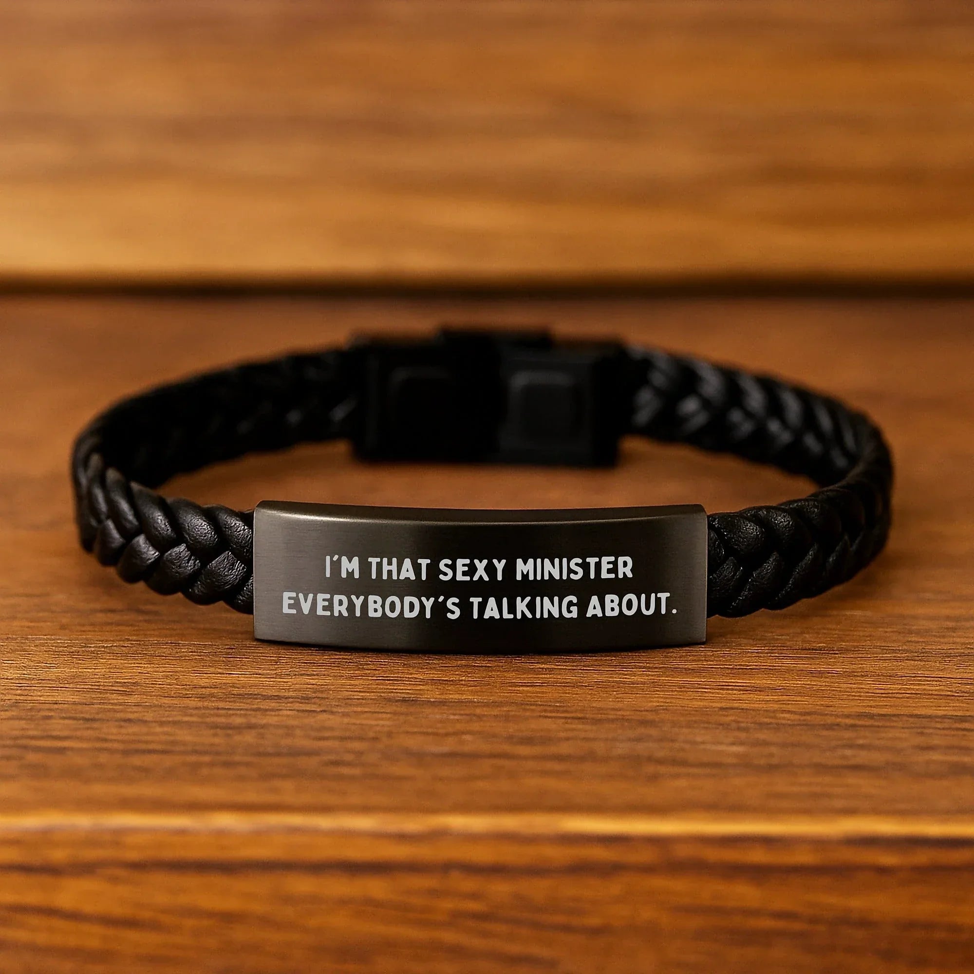 Funny Minister Gifts from Men to Women - 'I'm That Sexy Minister Everybody's Talking About' Interlaced Leather Bracelet, Christmas Unique Presents