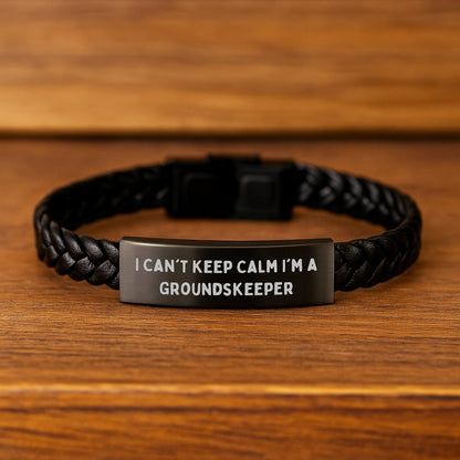 Funny groundskeeper Gifts from Men, Unique Christmas Unique Gifts for groundskeeper, Interlaced Leather Bracelet with Quote I Can't Keep Calm I'm A groundskeeper - Image 2