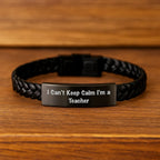Funny Teacher Christmas Unique Gifts, Interlaced Leather Bracelet for Teachers, I Can't Keep Calm I'm A Teacher, Gifts for Teacher