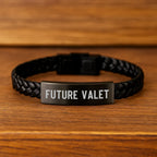 Funny Future Valet Gifts from Dad for Valet Men, Unique Christmas Unique Gifts for Men, Interlaced Leather Bracelet