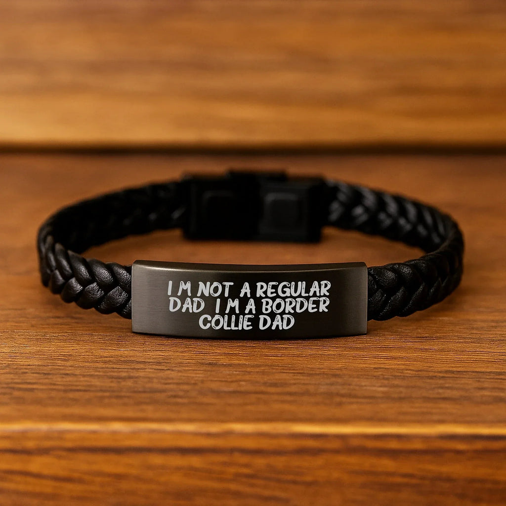 Funny Border Collie Dad Gifts, Interlaced Leather Bracelet for Men Valentine's Unique Gifts from Dad to Border Collie Dog Lover