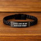 Funny Mortician Gifts from Men for Mortician Friends with Interlaced Leather Bracelet Coffee Quote Christmas Unique Gifts