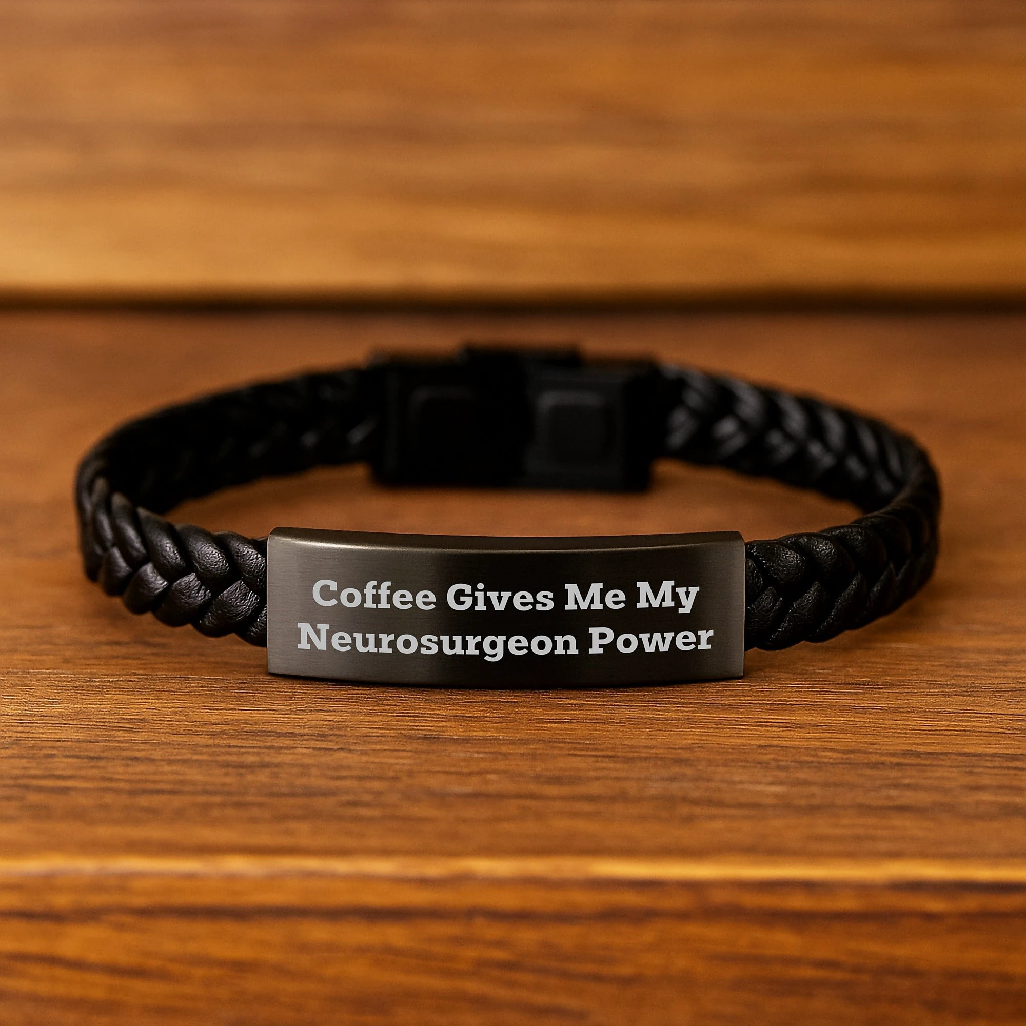 Funny Neurosurgeon Gifts from Men to Neurosurgeon, Interlaced Leather Bracelet for Men, Coffee Gives Me My Power - Unique Christmas Unique Gifts for Neurosurgeon