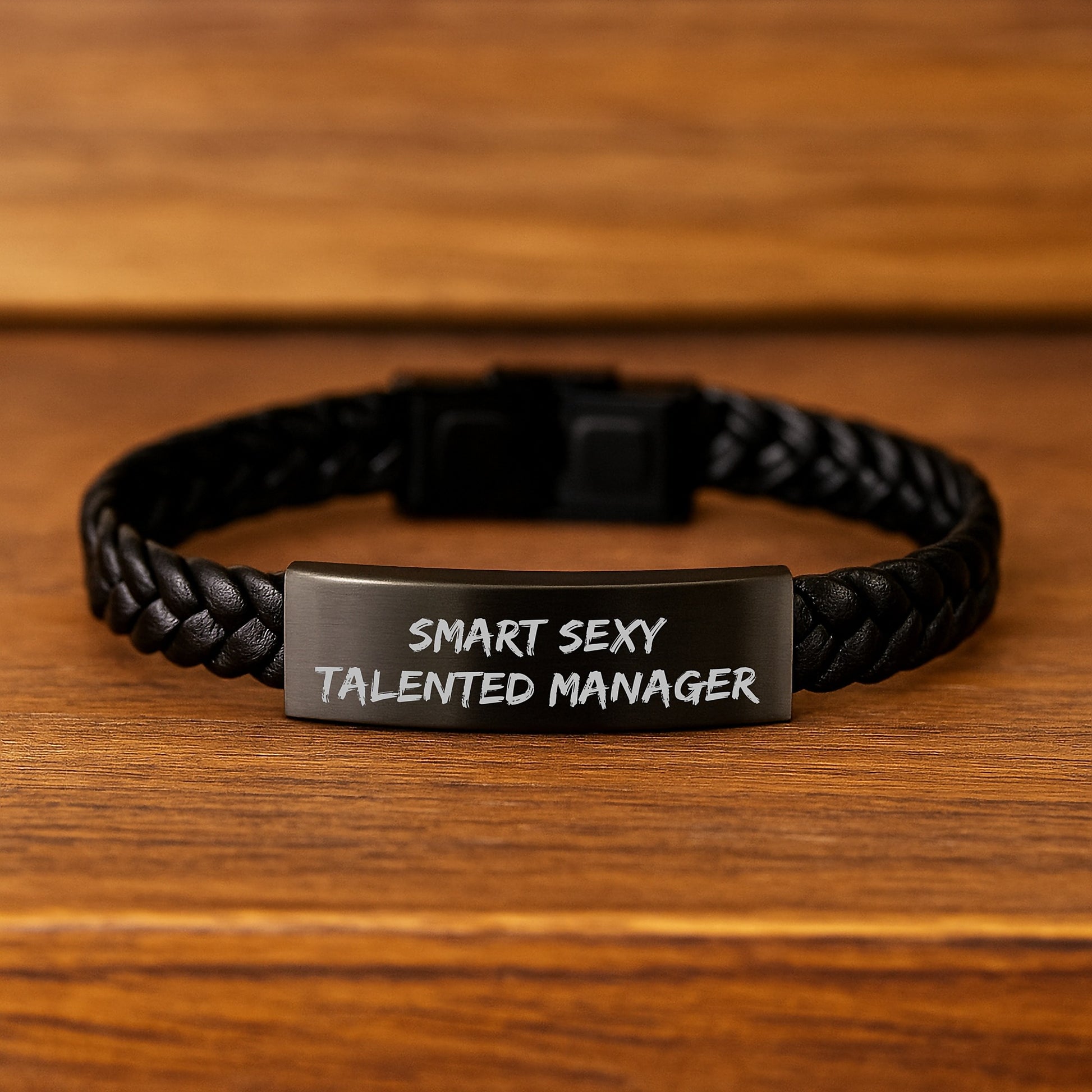 Smart Sexy Talented Manager Gifts for Him, Interlaced Leather Bracelet with Engraved Stainless Steel, Gifts from Friends or Family for Christmas Unique Presents for Men - Image 2