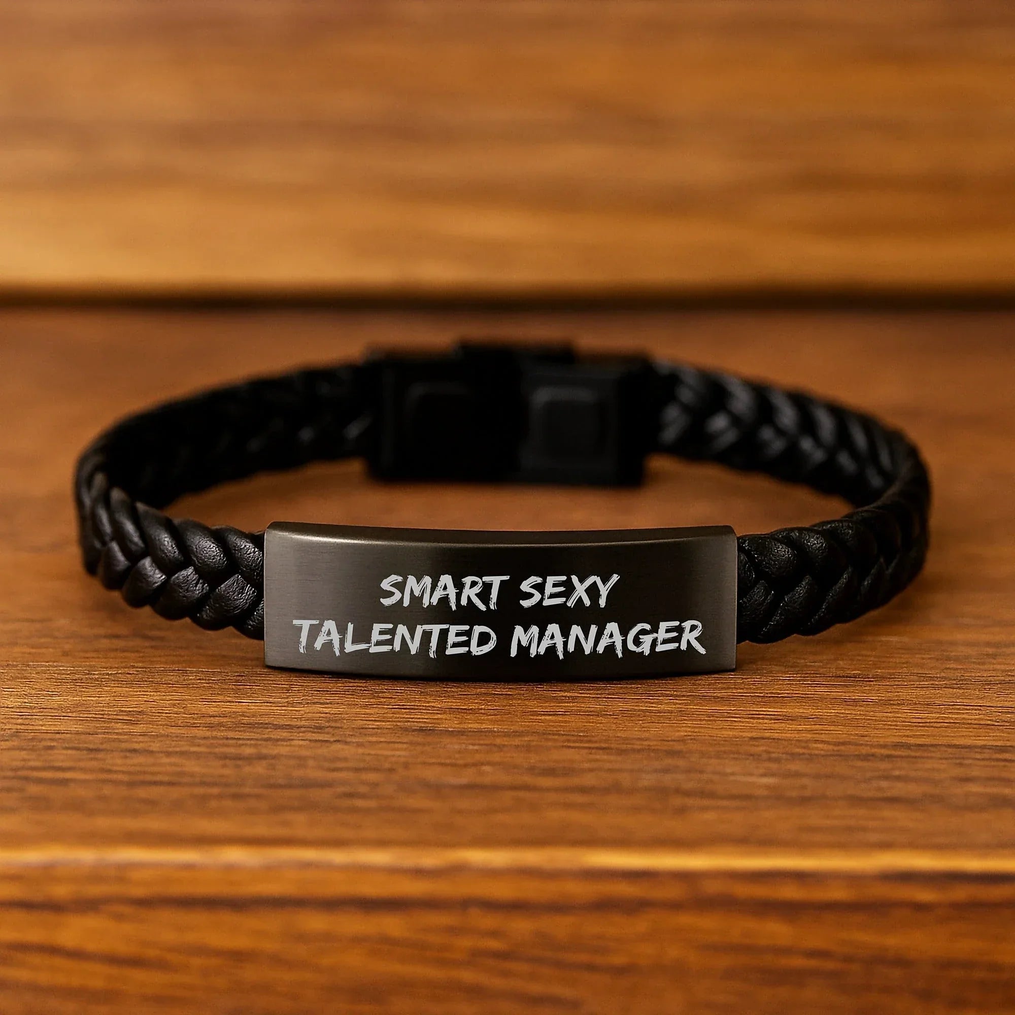 Smart Sexy Talented Manager Gifts for Him, Interlaced Leather Bracelet with Engraved Stainless Steel, Gifts from Friends or Family for Christmas Unique Presents for Men