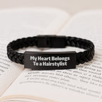 Graduation Unique Gifts for Hairstylist, Interlaced Leather Bracelet, 'My Heart Belongs To A Hairstylist' Funny Quote, Gifts from Family to Hairstylist - Image 3