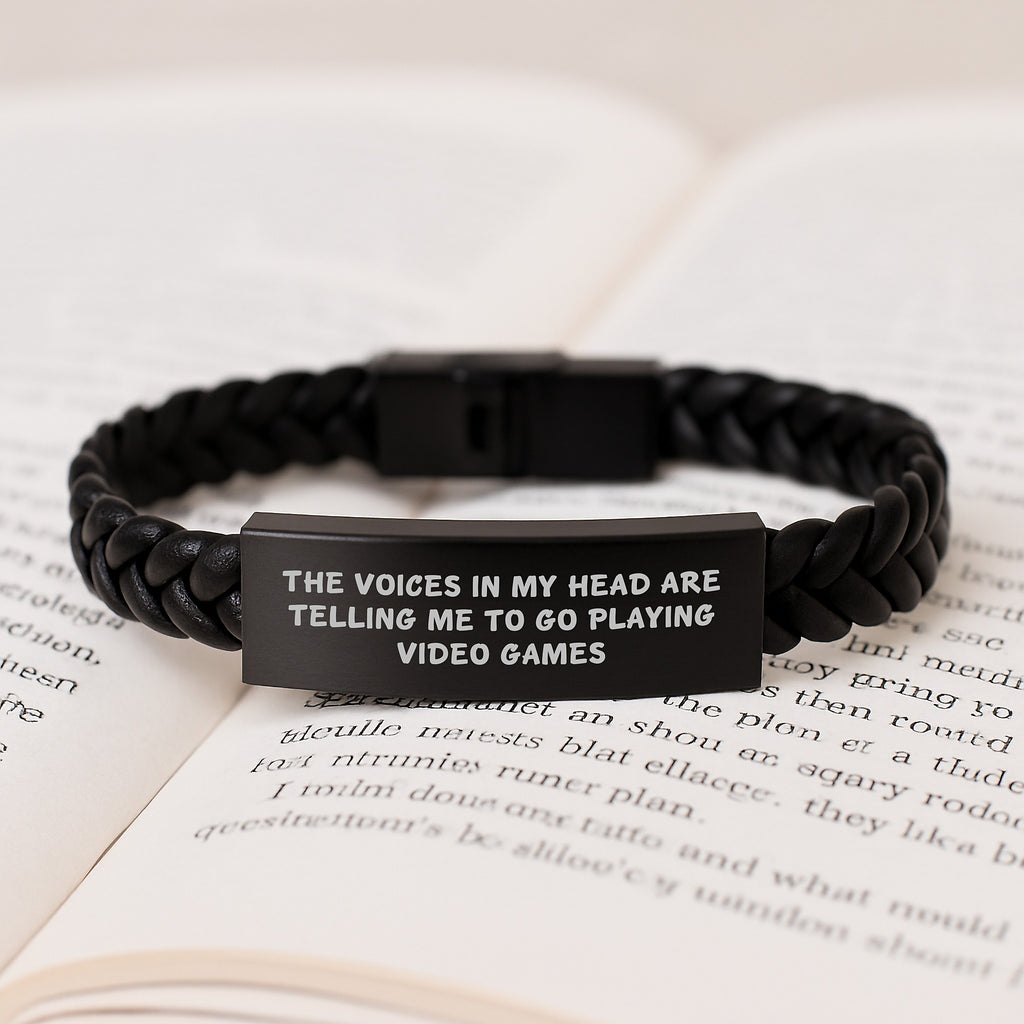 Funny Playing Video Games Quotes Gifts from Men for Graduation Unique Interlaced Leather Bracelet, The Voices In My Head Are Telling Me To Go Playing Video Games - Image 3