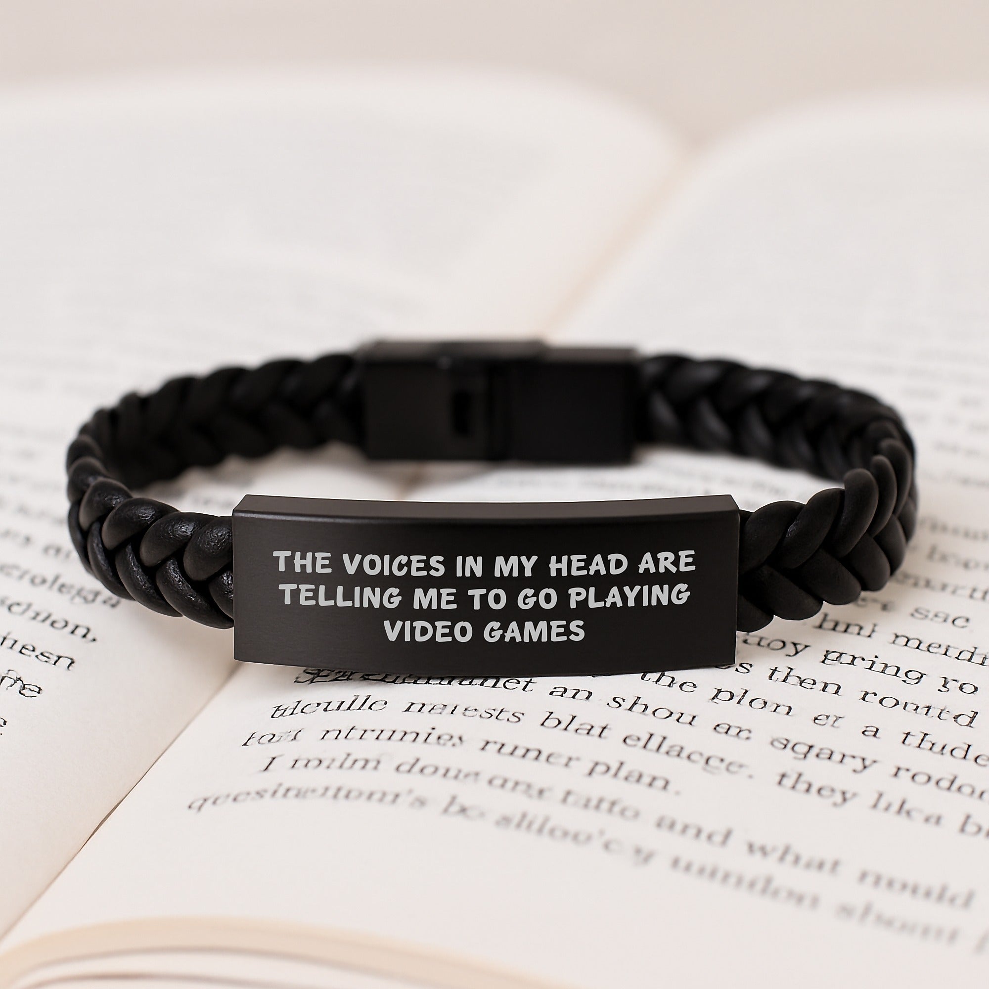 Funny Playing Video Games Quotes Gifts from Men for Graduation Unique Interlaced Leather Bracelet, The Voices In My Head Are Telling Me To Go Playing Video Games - Image 3