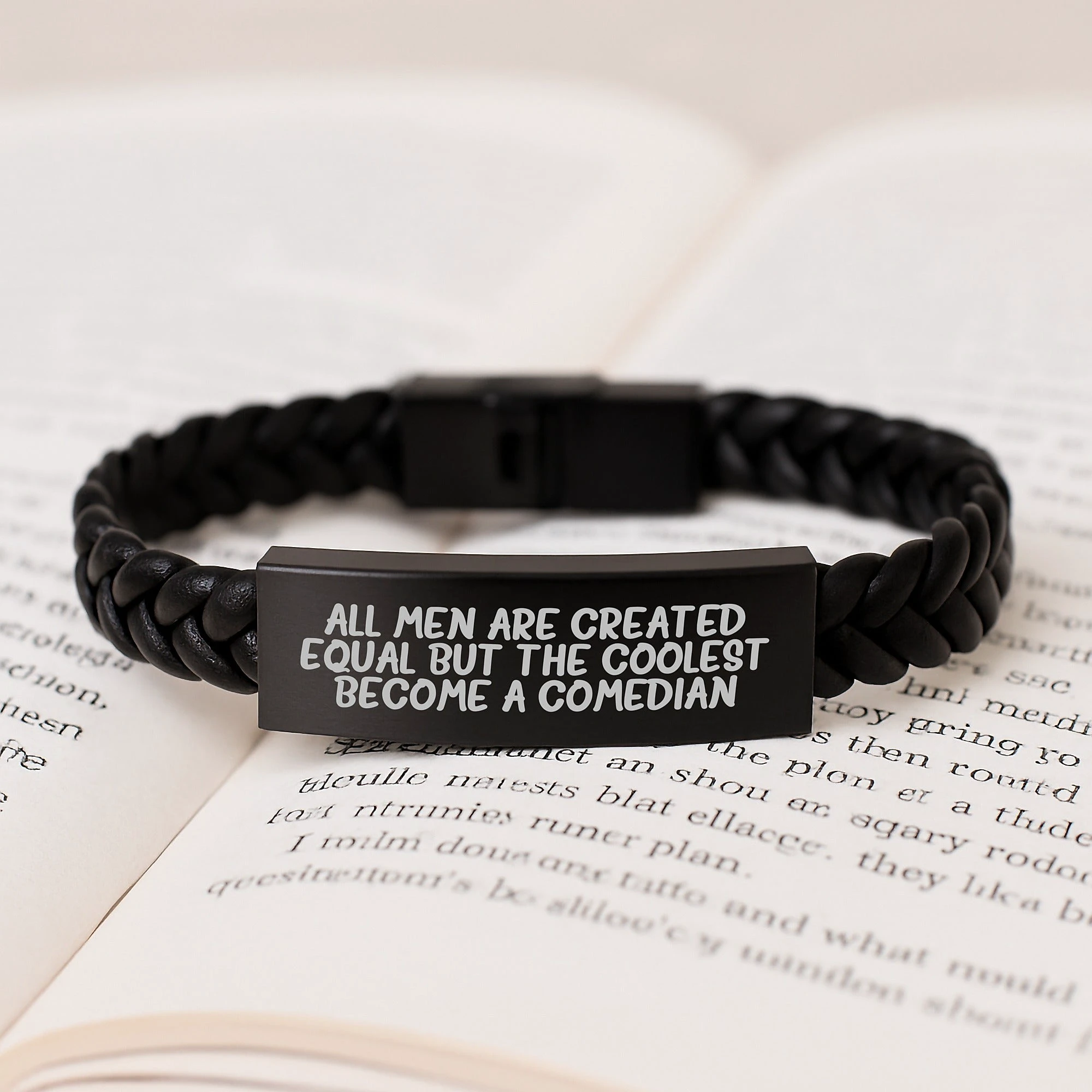 Funny Comedian Gifts from Men to Comedian - Interlaced Leather Bracelet, Unique Mother's Day Unique Gifts, Stainless Steel Engraved - Image 3