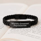 Funny Quote World's Greatest Psychiatrist Psychiatrist Gifts for Men Valentine's Unique Interlaced Leather Bracelets from Friends - Image 3