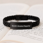 Unique Gifts for Reporter Friends, Funny 'World's Greatest' Interlaced Leather Bracelet, Birthday Unique Gifts from Men - Image 3