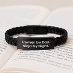 Funny Lawyer Gifts for Men, Graduation Unique Gifts from Family, 'Lawyer By Day. Ninja By Night.' Interlaced Leather Bracelet - Image 3