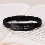 Rescue Worker Gifts, Funny Interlaced Leather Bracelet, Rescue Worker By Day. Ninja By Night., Valentine's Unique Gifts for Rescue Worker Men, Gifts from Men to Rescue Worker