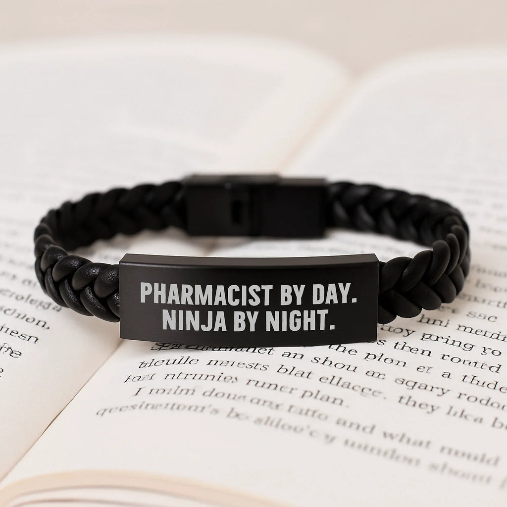 Pharmacist By Day. Ninja By Night. Interlaced Leather Graduation Gifts for Men, Women, Coworkers, and Family from a Ninja Pharmacist