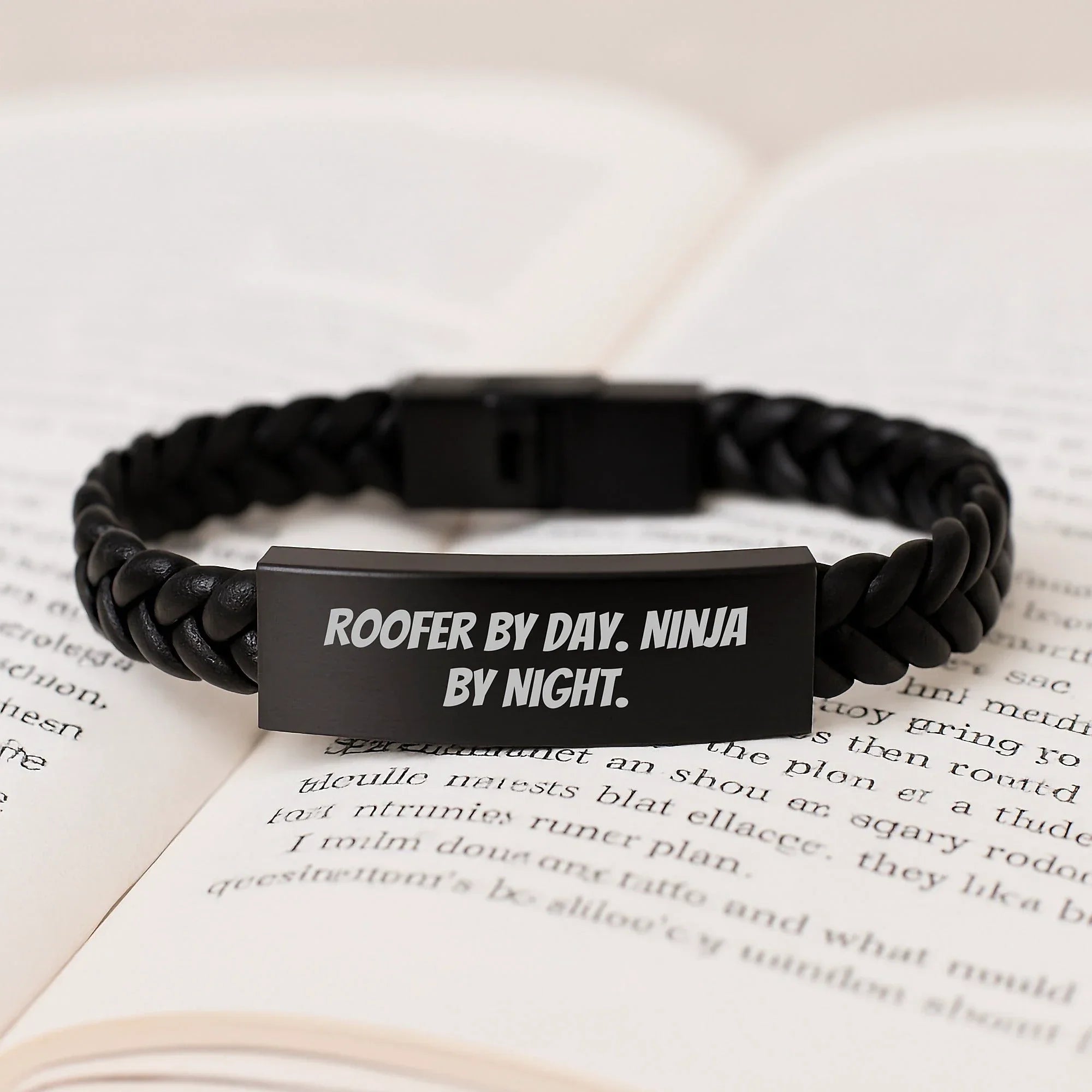 Roofer Gifts, Interlaced Leather Bracelet, 'Roofer By Day. Ninja By Night.' Funny Quote for Men, Unique Graduation Gifts from Friends to Family