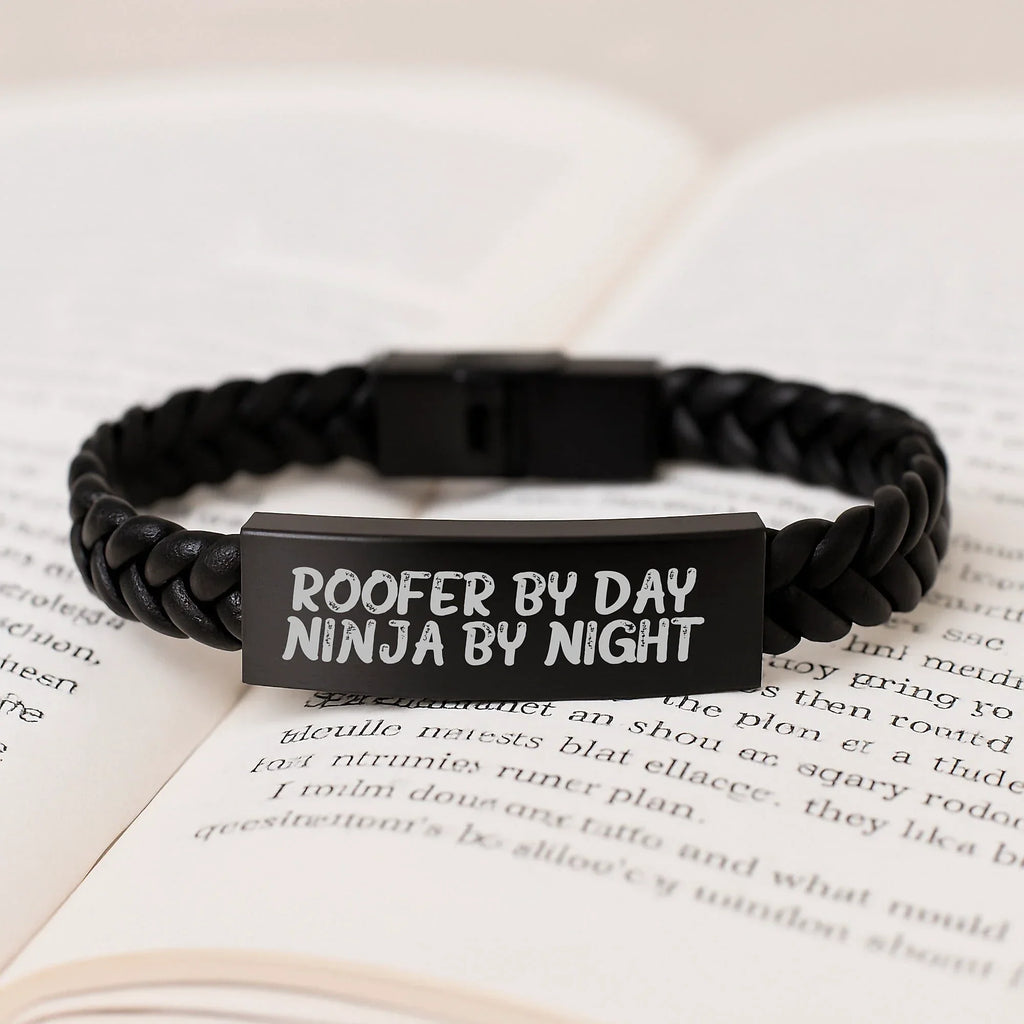 Roofer Gifts from Men, Funny Interlaced Leather Bracelet for Roofer By Day, Ninja By Night, Graduation Unique Gifts for Him