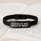 Roofer Gifts from Men, Funny Interlaced Leather Bracelet for Roofer By Day, Ninja By Night, Graduation Unique Gifts for Him