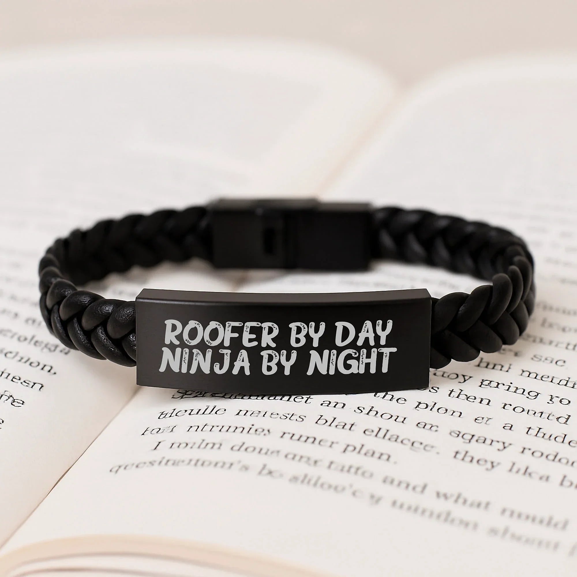 Roofer Gifts from Men, Funny Interlaced Leather Bracelet for Roofer By Day, Ninja By Night, Graduation Unique Gifts for Him