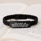 Unique Real Estate Investor Christmas Unique Gifts from Friends - Interlaced Leather Bracelet for Men, Funny Quote 'This Is What An Awesome Real Estate Investor Looks Like'