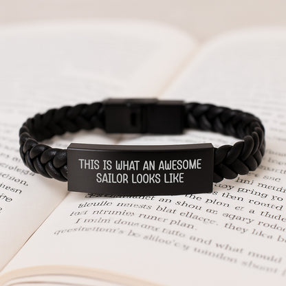 Funny Sailor Gifts from Friends - This Is What An Awesome Sailor Looks Like Interlaced Leather Bracelet for Graduation Unique Gifts for Men - Image 3