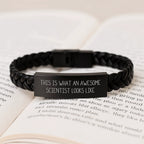 Gifts for Scientist, Awesome Scientist Men Interlaced Leather Bracelet, Christmas Unique Presents for Him