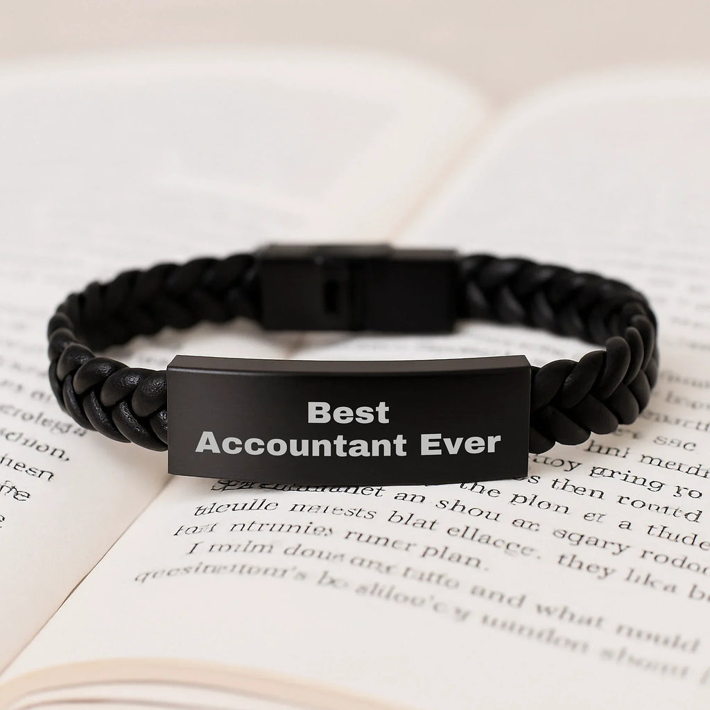 Funny Accountant Gifts from Best, Christmas Unique Gifts for Accountant Friends, Interlaced Leather Bracelet with Stainless Steel