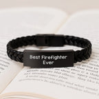 Funny Firefighter Gifts from Men, Best Firefighter Ever Interlaced Leather Bracelet for Firefighter, Christmas Unique Gifts