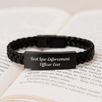 Funny Best Law Enforcement Officer Ever Interlaced Leather Bracelet, Gifts from Family for Law Enforcement Officer, Unique Graduation Gifts for Men