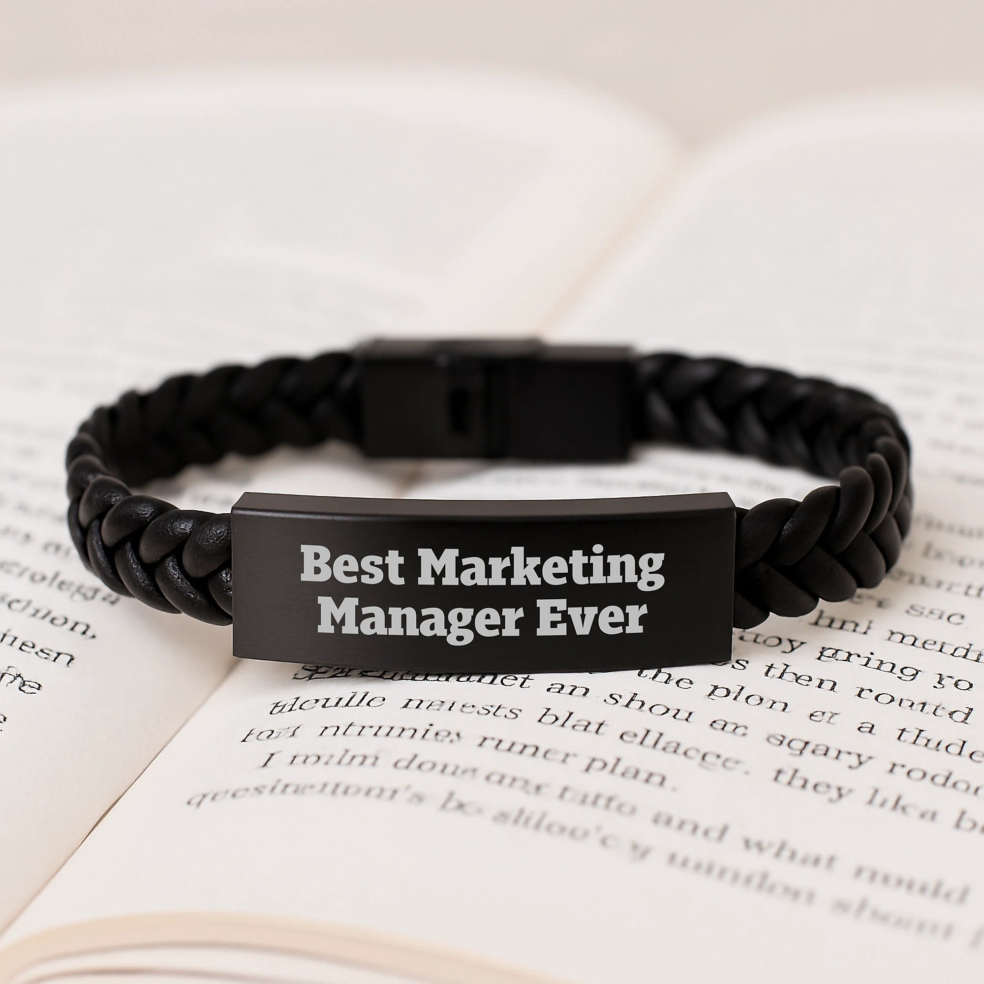 Funny Marketing Manager Gifts for Men, Best Marketing Manager Ever Stainless Steel Interlaced Leather Bracelet, Christmas Unique Presents from Friends to Coworkers