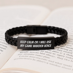 Funny Game Warden Gifts from Men to Friends - Mother's Day Unique Interlaced Leather Bracelets, Keep 'I Will Use My Game Warden Voice' Motivational Quote, Stainless Steel and PU Leather - Image 3
