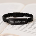Trucker Christmas Unique Gifts from Men, Best Trucker Ever Interlaced Leather Bracelet for Trucker Friends, Unique Christmas Unique Gifts for Men