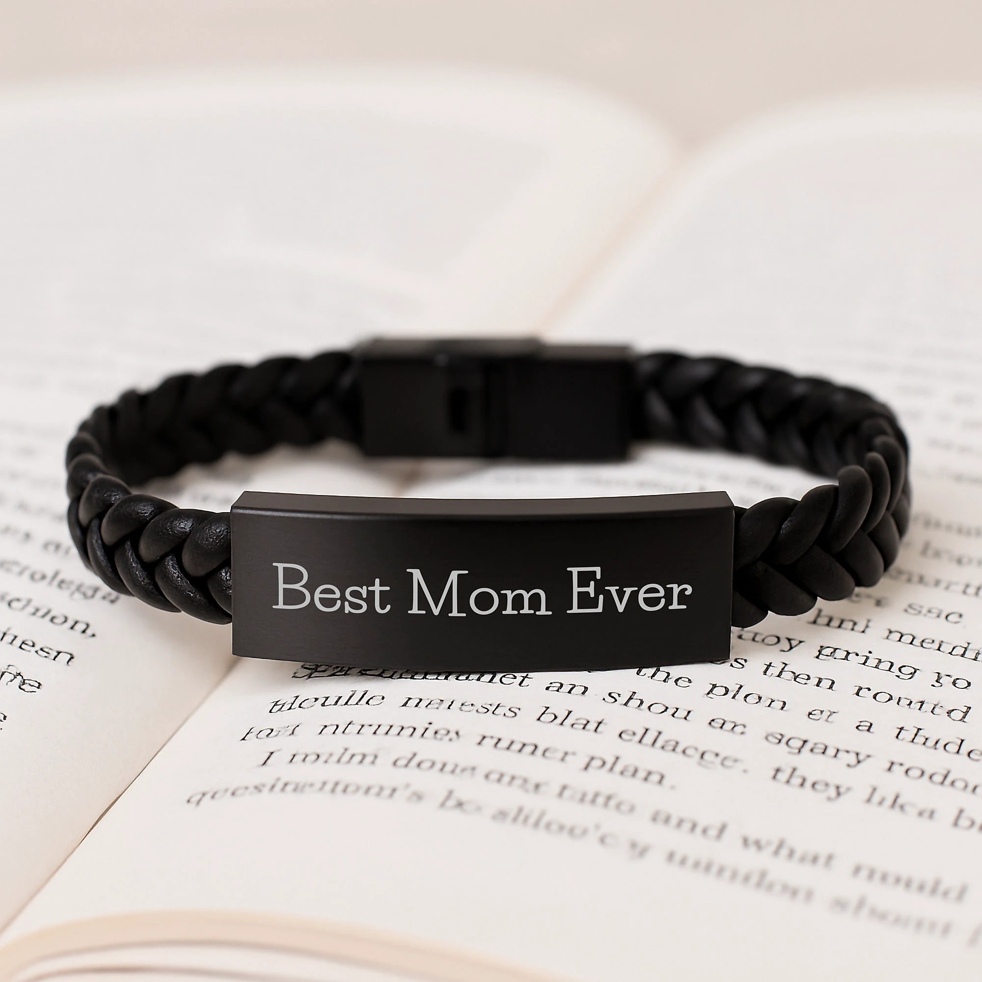 Funny Mom Gifts, Interlaced Leather Bracelet for Mom, Best 'Mom Ever' Quote, Gifts from Family for Mom, Mom Unique Christmas Unique Gifts, Leather Bracelets for Mom