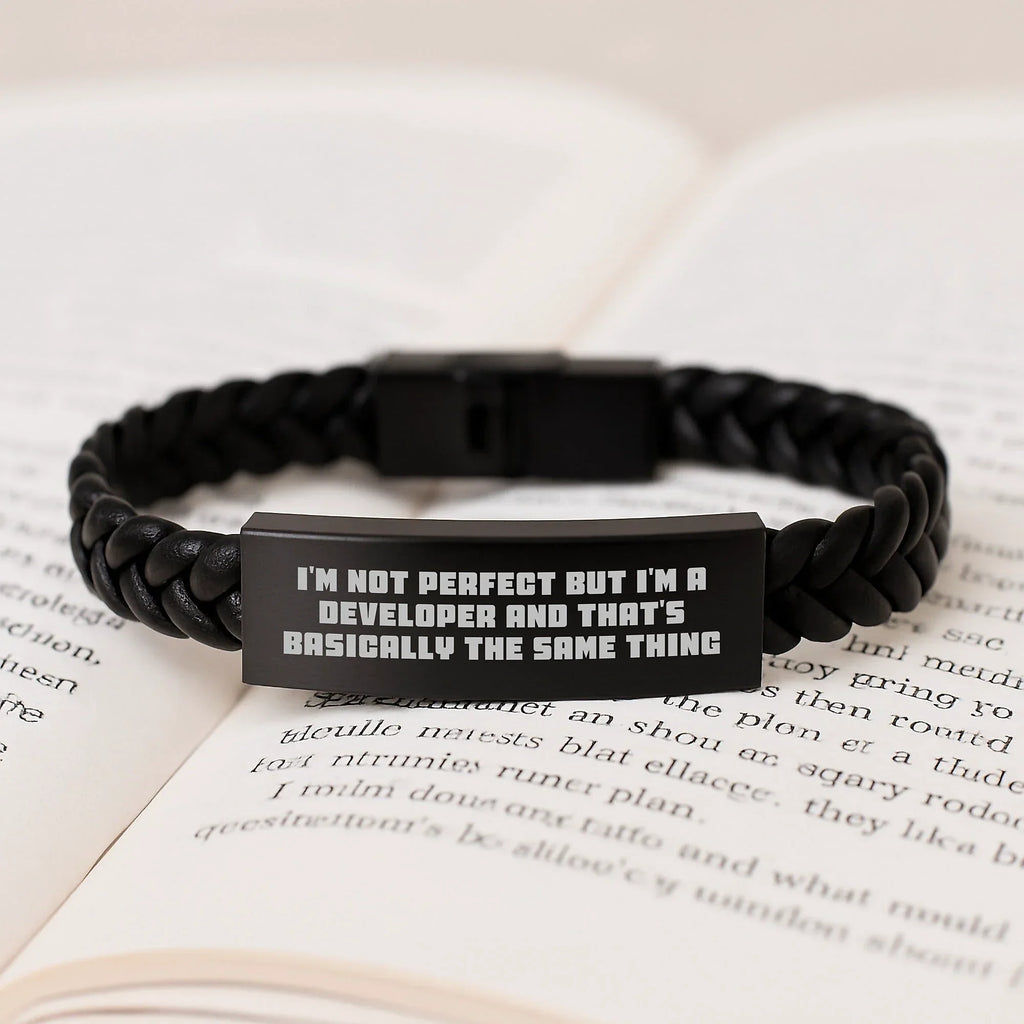 Funny Developer Gifts from Men for Him, Interlaced Leather Bracelet with Stainless Steel, Christmas Unique Presents for Developers