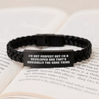 Funny Developer Gifts from Men for Him, Interlaced Leather Bracelet with Stainless Steel, Christmas Unique Presents for Developers