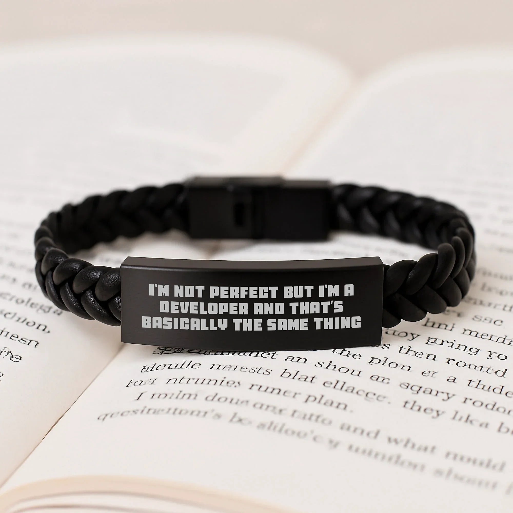 Funny Developer Gifts from Men for Him, Interlaced Leather Bracelet with Stainless Steel, Christmas Unique Presents for Developers