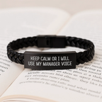 Funny Graduation Gifts for Managers, Interlaced Leather Bracelet with 'Keep Calm Or I Will Use My Manager Voice' Quote, Gifts from Friends to Managers, 7.87 Inches - Image 3