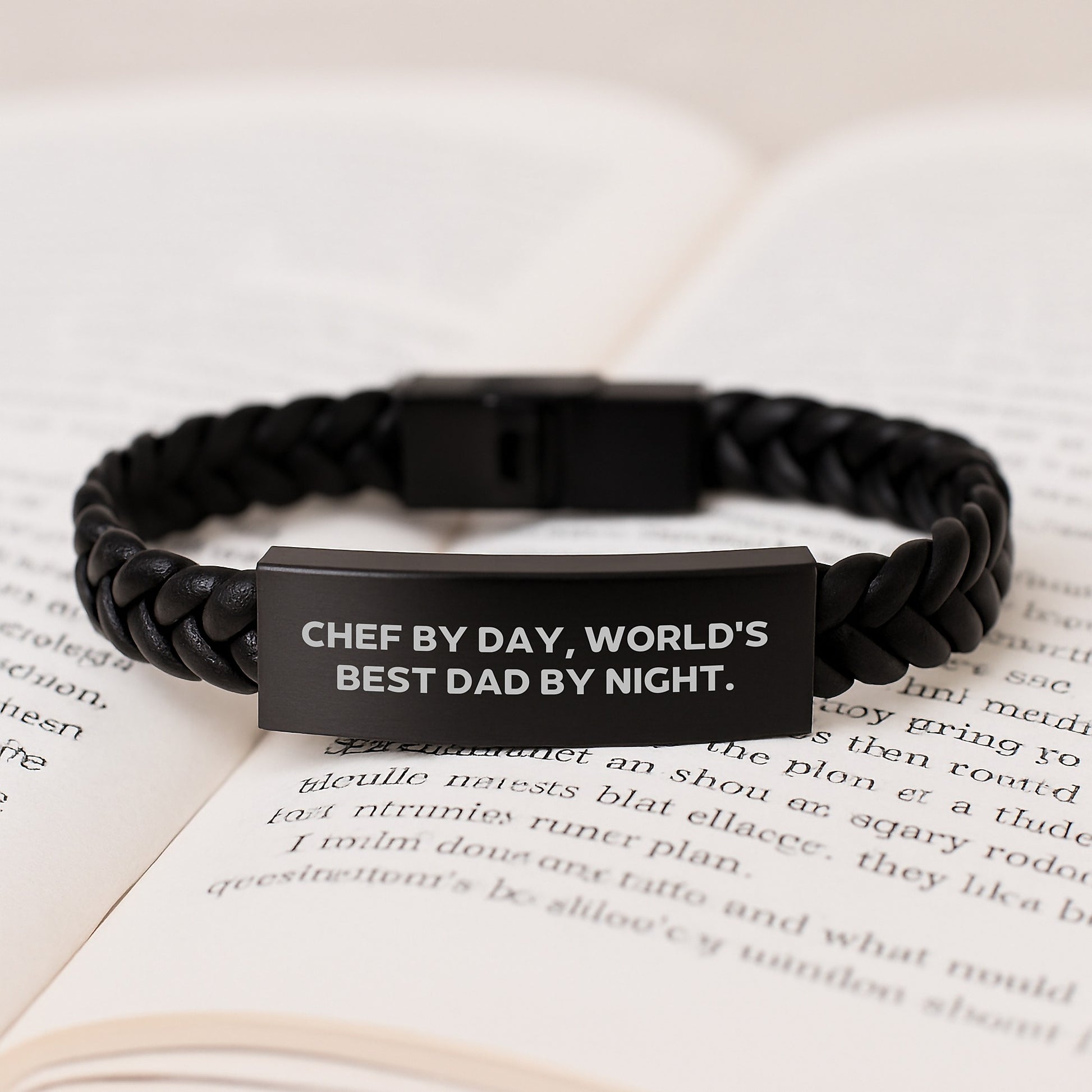 Chef By Day, World's Best Dad By Night - Interlaced Leather Bracelet for Graduation Gifts from Men to Chef - Image 3