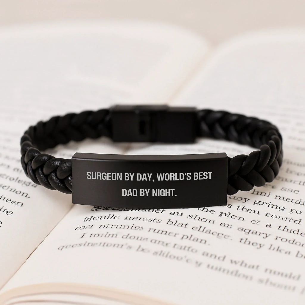 Funny Gifts from Men to Surgeon by Day, World's Best Dad by Night Interlaced Leather Bracelet, Christmas Unique Gifts