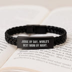 Funny Judge Gifts, World's Best Mom Interlaced Leather Bracelet, Christmas Unique Accessories for Her, Gifts from Mom to Judge