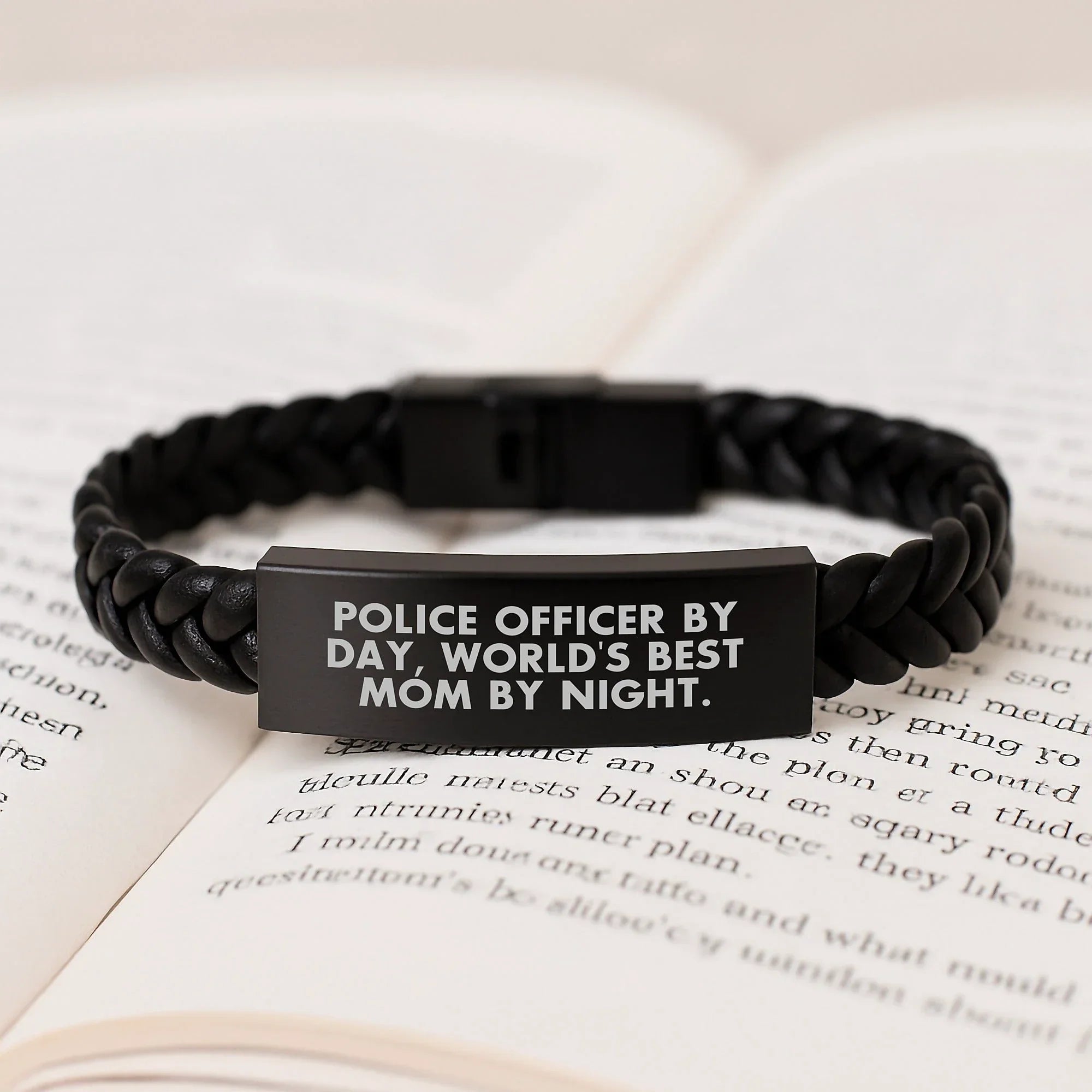Police Officer Gifts - Funny Quote Leather Bracelet, Gifts from Friends and Family for Graduation, 'Police Officer By Day, World's Best Mom By Night.'