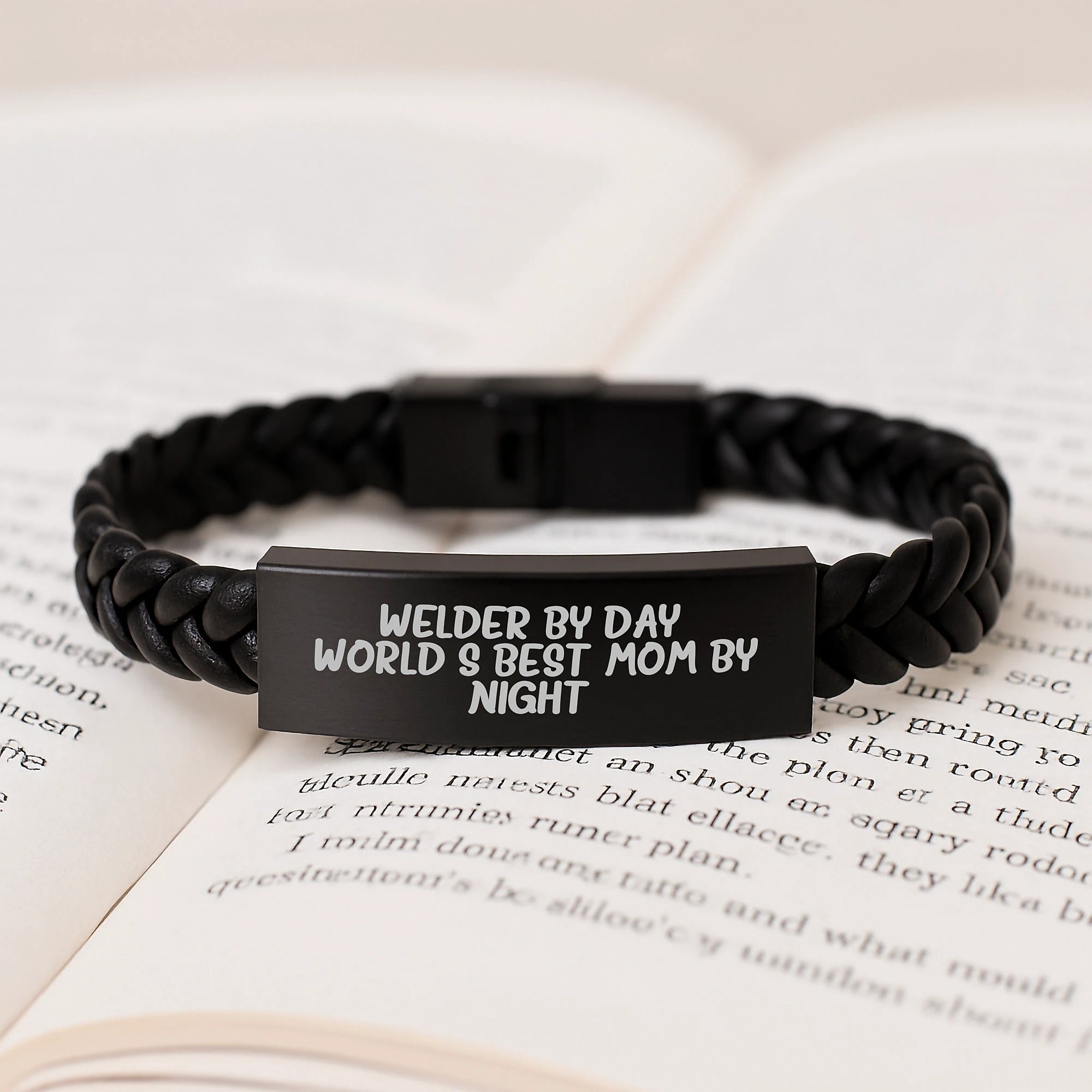 Funny Welder Gifts for Men - Welder By Day, World's Best Mom By Night. Leather Bracelet, Christmas Unique Gifts for Husband, Dad, Friend, or Coworker