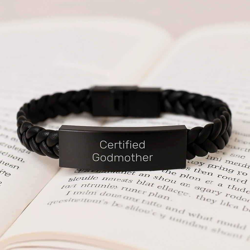 Funny Godmother Gifts from Men to Godmother, Interlaced Leather Bracelet, Certified Godmother Quote - Christmas Unique Gifts