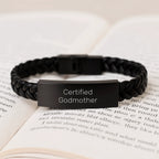 Funny Godmother Gifts from Men to Godmother, Interlaced Leather Bracelet, Certified Godmother Quote - Christmas Unique Gifts