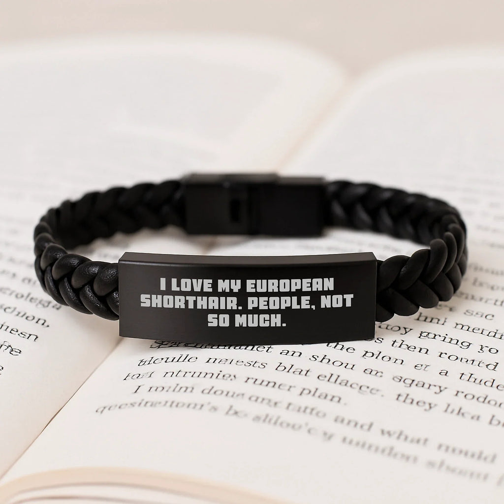 European Shorthair Cat Lover Gifts from Friends, Inspirational Interlaced Leather Bracelet for Women, Funny Quote, Unique Graduation Gifts for Her