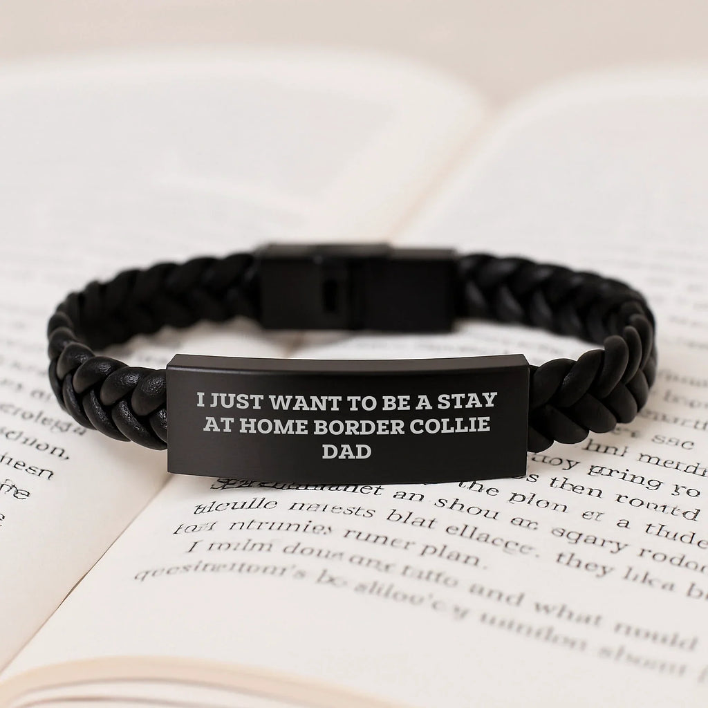 Funny Border Collie Dad Interlaced Leather Bracelet Gifts for Men from Friends, Unique Graduation Gifts