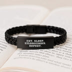 Funny Embroidery Gifts for Men and Women, Interlaced Leather Bracelet with Eat Sleep Embroidery Repeat Quote, Christmas Unique Gifts from Friends to Family